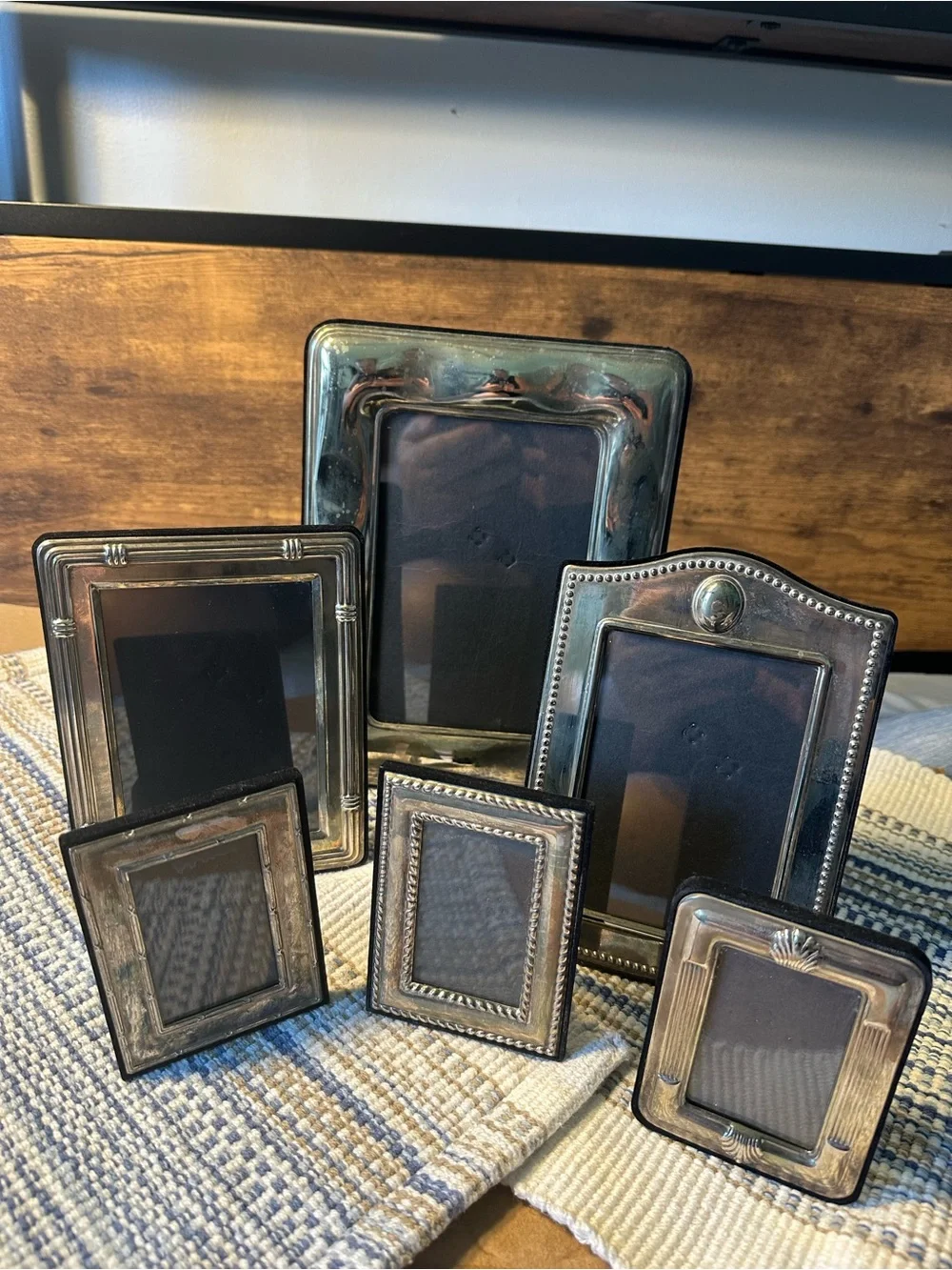 Vintage Brass-Tone Picture Frame Set of 6/ Black Velvet Backs/ Art Deco See Des.